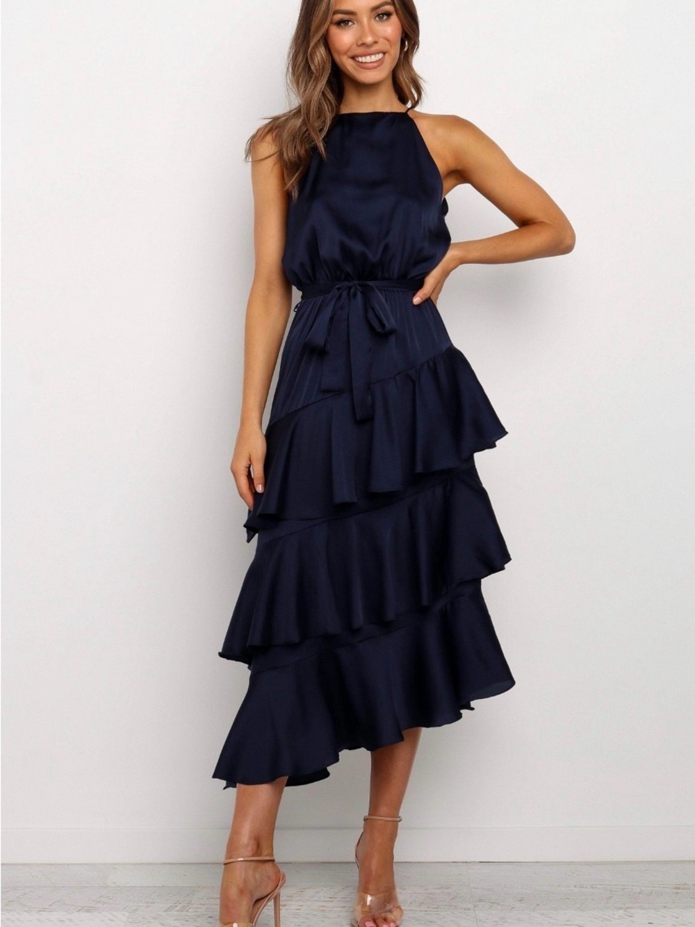 Petals +pup Navy Ruffled Halter Maxi Dress 10
